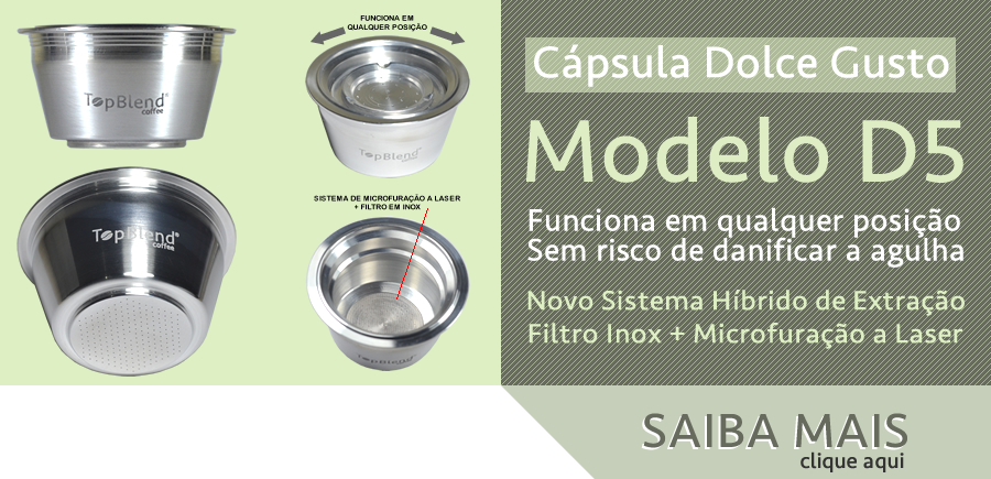 Cápsula Reutilizável TopBlend Dolce Gusto versão D4 com microfuração a laser e fechamento por encaixe